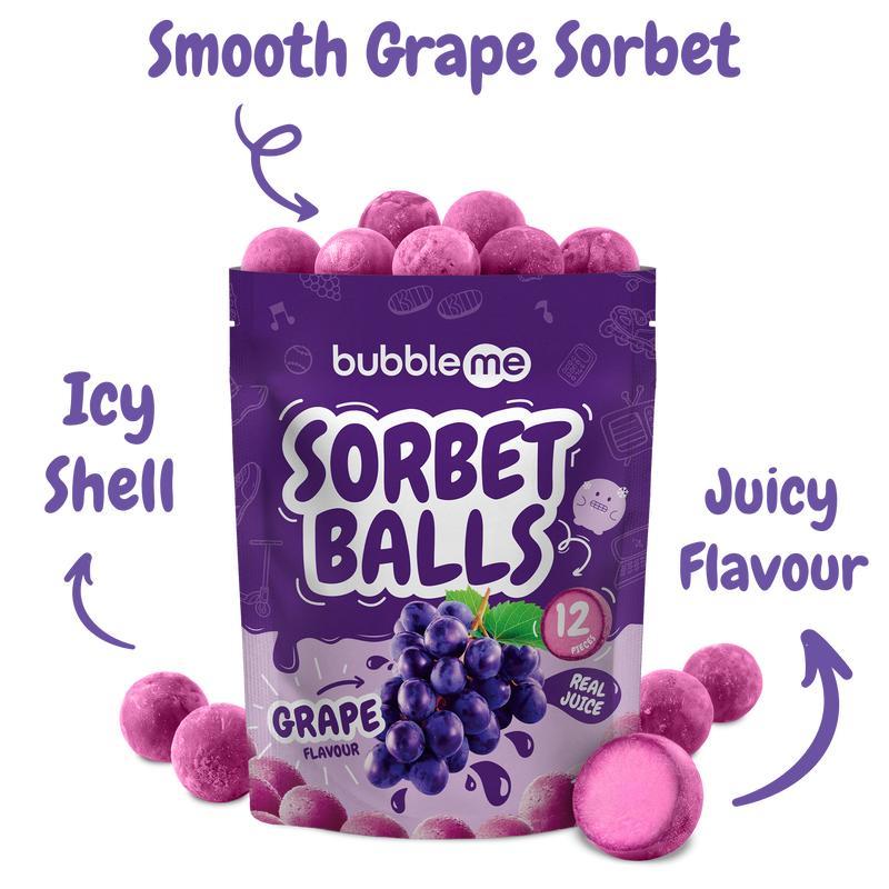 bubbleme Grape Sorbet Balls frozen snack pouch
